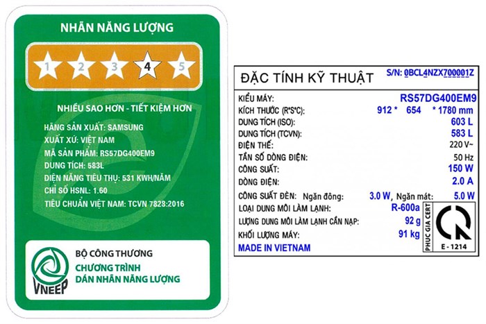 Tủ Lạnh Samsung Inverter 583 Lít Side By Side RS57DG400EM9SV